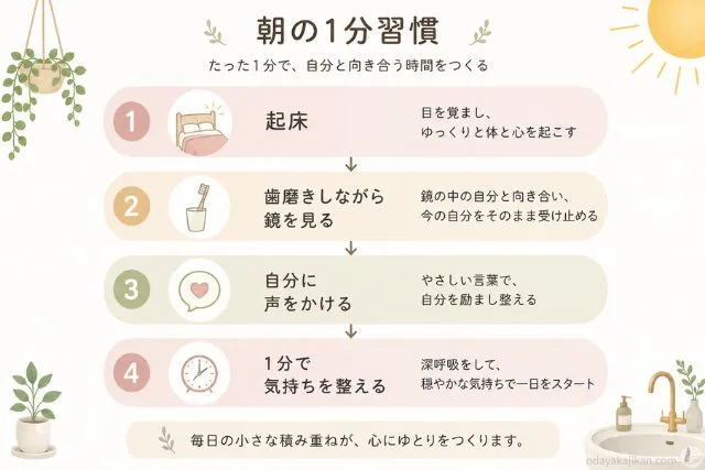 朝の1分習慣を示すイラスト図解